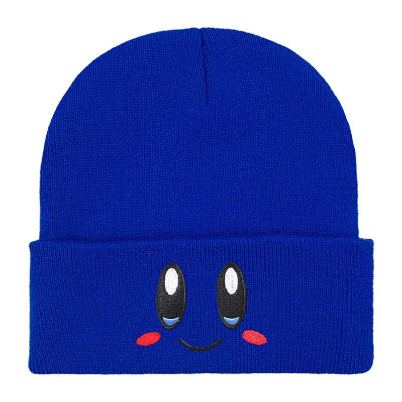 Cute Cartoon Kirby Embroidered Knit Cap Sapphire Blue