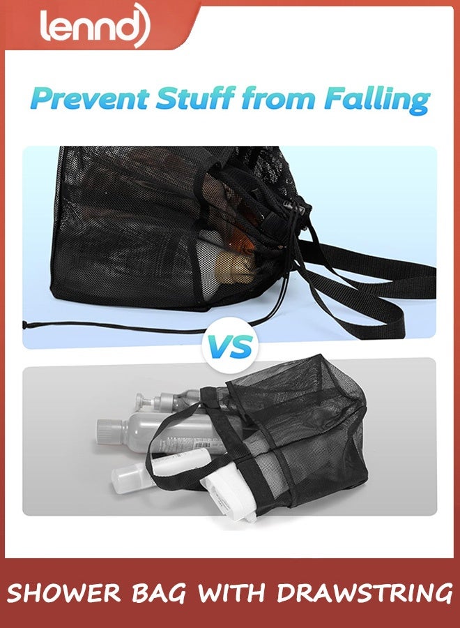 LENND Mesh Shower Caddy Portable with Drawstring, Dorm Room Essentials for College Students boy & girl, Larger Shower Bag for Camping,Swimming,Gym,Travel,Bathroom - Image 2