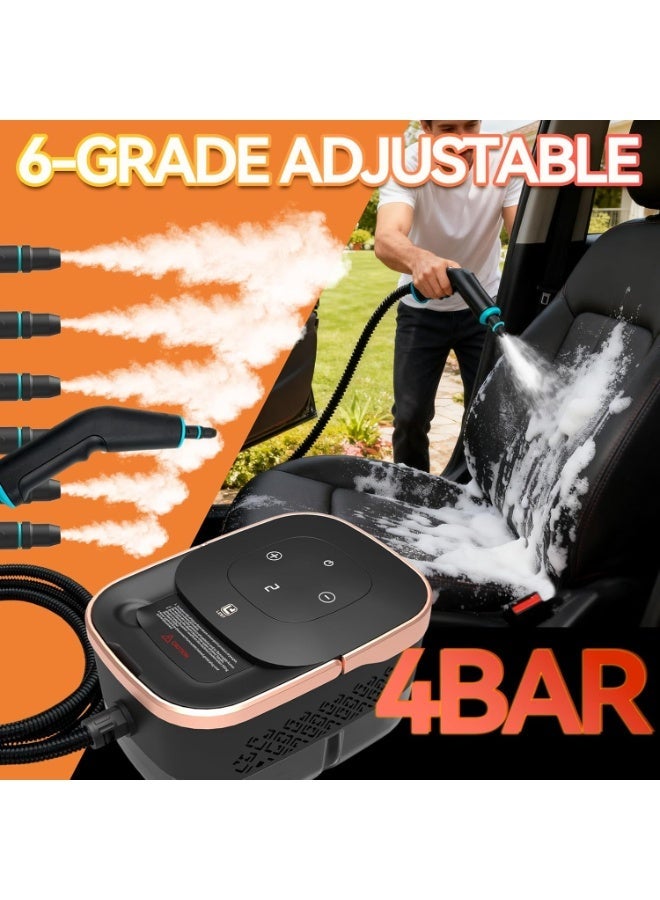 Arabest 2500W Handheld Steam Cleaner, 6-Speed Portable Steamer with Large Tank & 10 Accessories, 10s Heat-Up steamer cleaning for Kitchen, Bathroom, Car Detailing, Tile & Grout Cleaning (Black) - Image 2