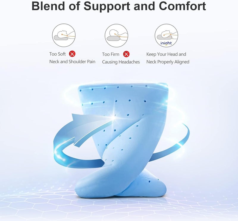 9villa Orthopedic Cooling Gel Memory Foam Pillow | Cervical Pillow for Neck & Shoulder Pain Relief Support for Sleeping | with Knitted Fabric Removable Cover Set of 2 (16 x 24 x 4.5 inch) Grey - Image 3