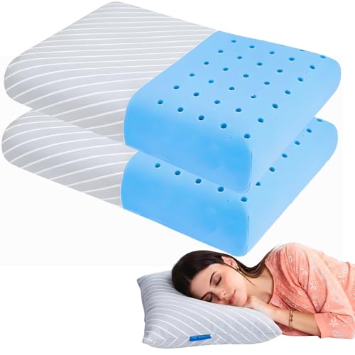 9villa Orthopedic Cooling Gel Memory Foam Pillow | Cervical Pillow for Neck & Shoulder Pain Relief Support for Sleeping | with Knitted Fabric Removable Cover Set of 2 (16 x 24 x 4.5 inch) Grey - Image 1