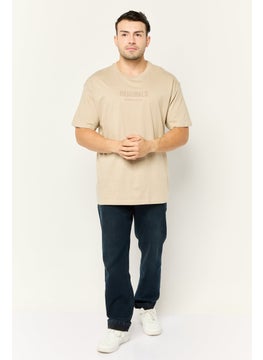 Originals by Brooklyn Cloth Men Crew Neck Short Sleeve Embroidered Logo T-Shirt, Beige  - Image 2