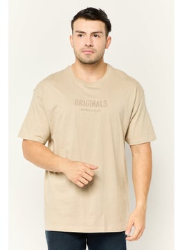 Originals by Brooklyn Cloth Men Crew Neck Short Sleeve Embroidered Logo T-Shirt, Beige  - Image 1