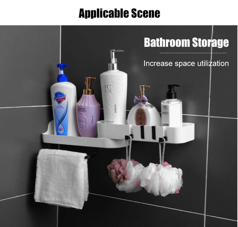 HMV MALL ABS Plastic Rotating Bathroom Shelf Kitchen Bathroom Corner Storage Rack Wall Mounted Storage Rack Organizer with 4 Hook and Towel Bar Multi Color - Image 3