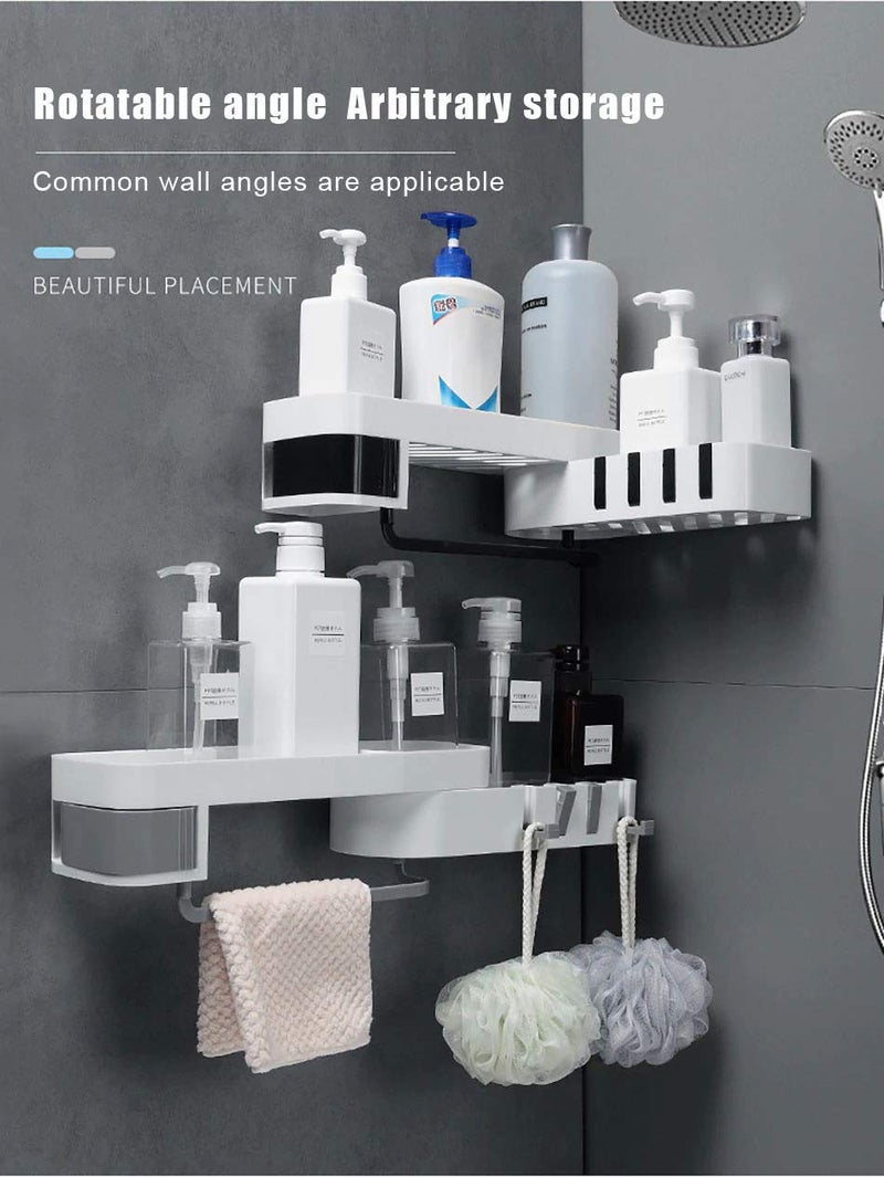 HMV MALL ABS Plastic Rotating Bathroom Shelf Kitchen Bathroom Corner Storage Rack Wall Mounted Storage Rack Organizer with 4 Hook and Towel Bar Multi Color - Image 4