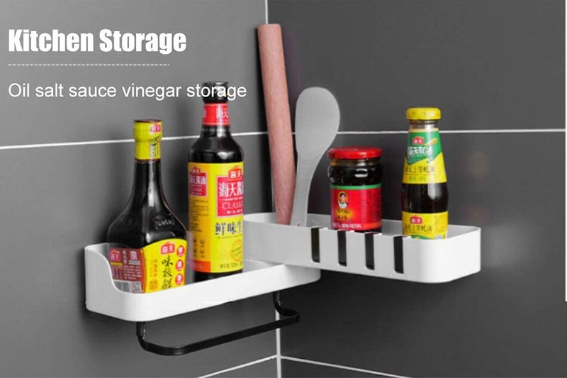 HMV MALL ABS Plastic Rotating Bathroom Shelf Kitchen Bathroom Corner Storage Rack Wall Mounted Storage Rack Organizer with 4 Hook and Towel Bar Multi Color - Image 5