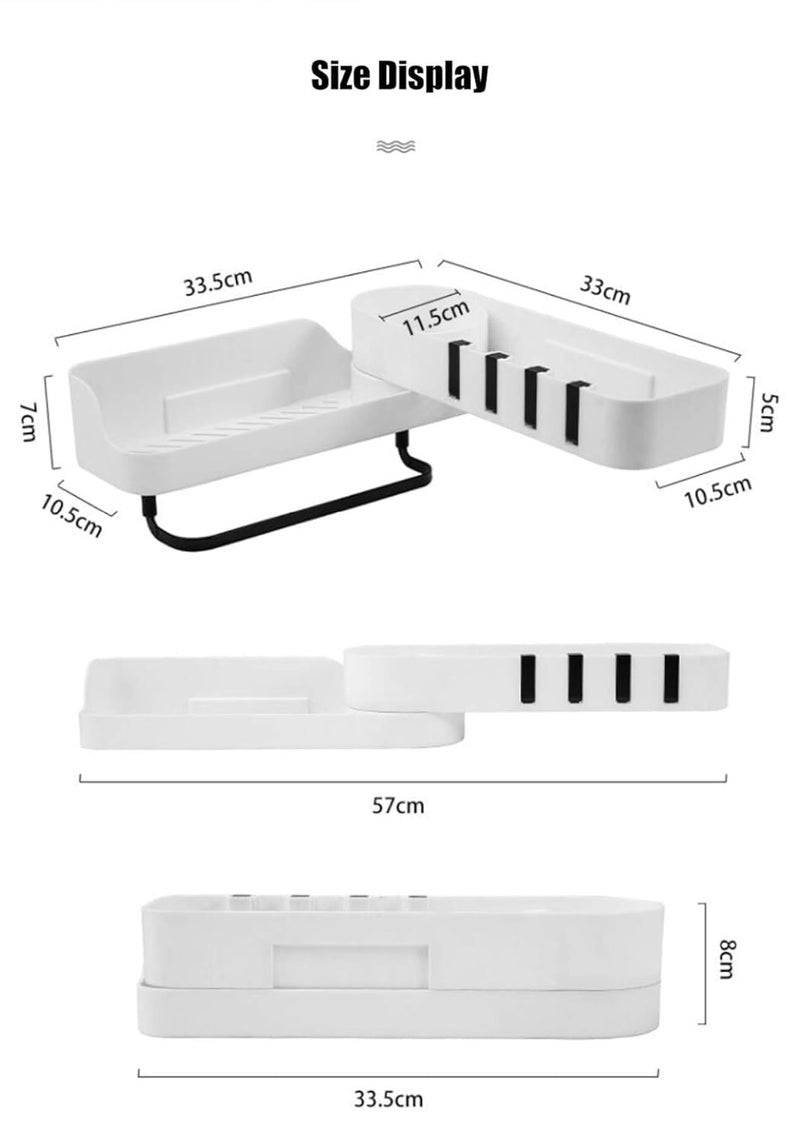 HMV MALL ABS Plastic Rotating Bathroom Shelf Kitchen Bathroom Corner Storage Rack Wall Mounted Storage Rack Organizer with 4 Hook and Towel Bar Multi Color - Image 2