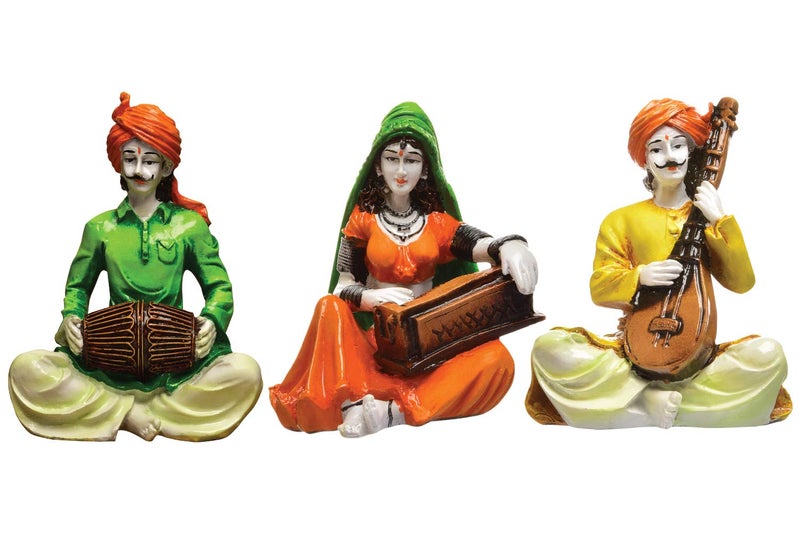 Karigaari India Polyresin and Marble Dust Rajasthani Couple Cultural Statue Showpiece for Home Decor Living Room, Bedroom,Navrathri Set, Golu golu Dolls for navarathri Set - Image 2