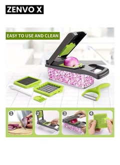 zenvo X Multi-Functional Vegetable Chopper with Basket, 14-in-1 & 16-in-1 Fruit Cutter, Potato Chopper, Carrot Grinder, Household Kitchen Tool  - Image 2
