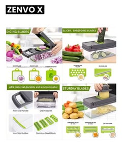 zenvo X Multi-Functional Vegetable Chopper with Basket, 14-in-1 & 16-in-1 Fruit Cutter, Potato Chopper, Carrot Grinder, Household Kitchen Tool  - Image 5