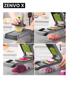 zenvo X Multi-Functional Vegetable Chopper with Basket, 14-in-1 & 16-in-1 Fruit Cutter, Potato Chopper, Carrot Grinder, Household Kitchen Tool  - Image 3
