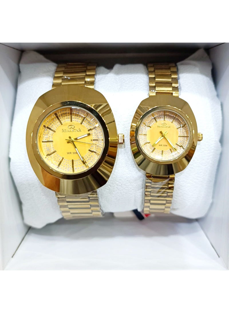 ريل ستار طقم ساعات للزوجين للرجال والنساء ساعات متطابقة أنيقة له ولهـا هدية مثالية للزوج والزوجة