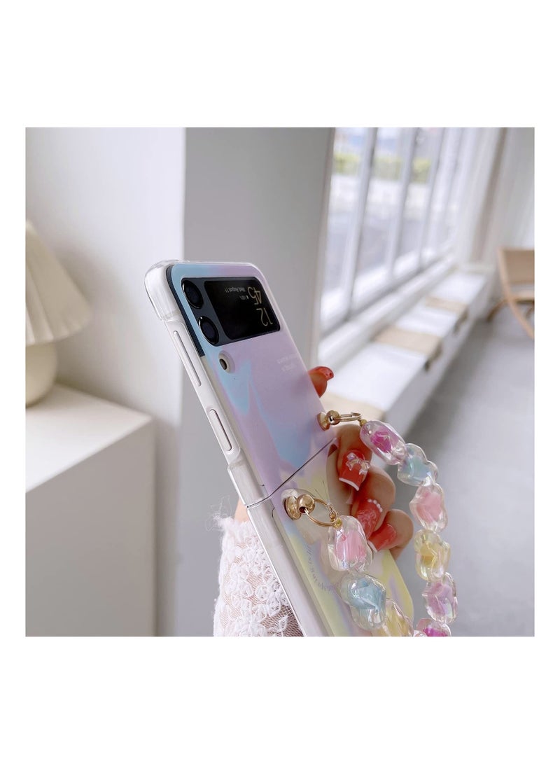 Captaintech Case for Samsung Galaxy Z Flip 3 Case with Hand Strap, Purple Butterfly Cute, Fashion Women Girls Clear Hard PC Scratch-Resistant Protective Case with Strap - Image 5