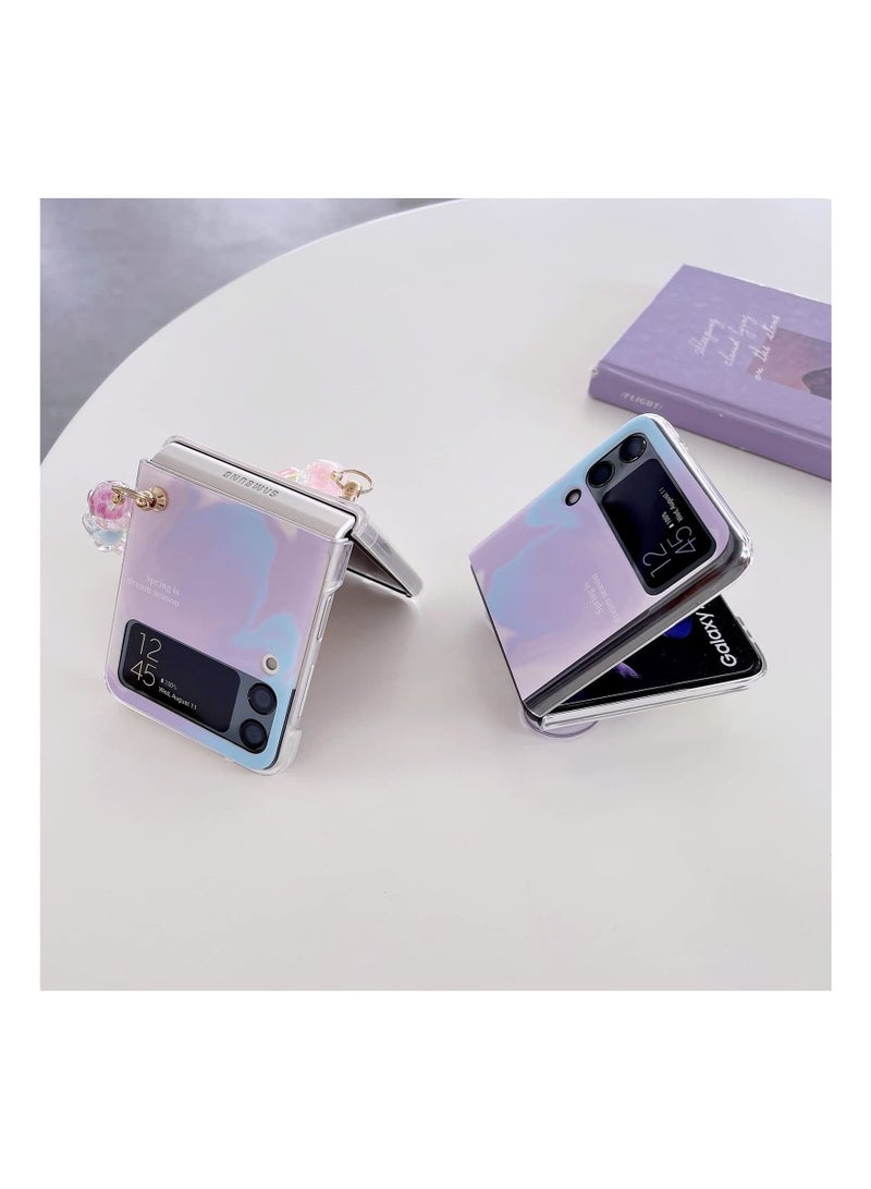 Captaintech Case for Samsung Galaxy Z Flip 3 Case with Hand Strap, Purple Butterfly Cute, Fashion Women Girls Clear Hard PC Scratch-Resistant Protective Case with Strap - Image 4