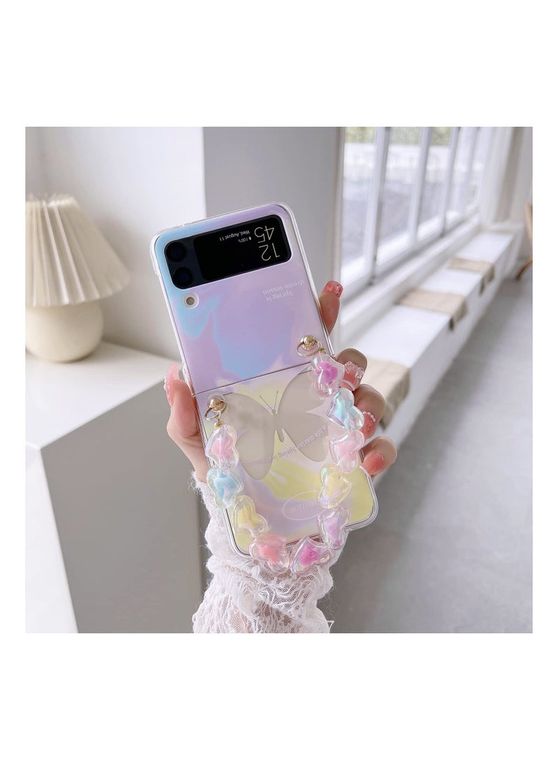 Captaintech Case for Samsung Galaxy Z Flip 3 Case with Hand Strap, Purple Butterfly Cute, Fashion Women Girls Clear Hard PC Scratch-Resistant Protective Case with Strap - Image 2