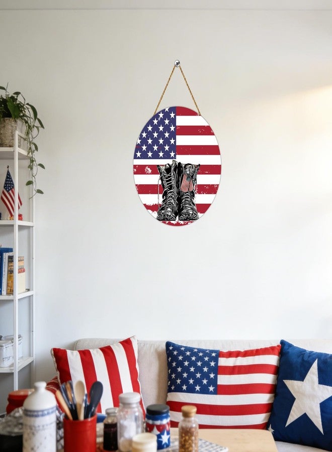 YUNKKIN Memorial Day Decorations Patriotic Wreath American Soldier Boots Hanging Sign Memorial Day Wreath Wooden Front Door Hanger 4th of July Patriotic Decorations for Porch Wall Indoor Home Decor - Image 4
