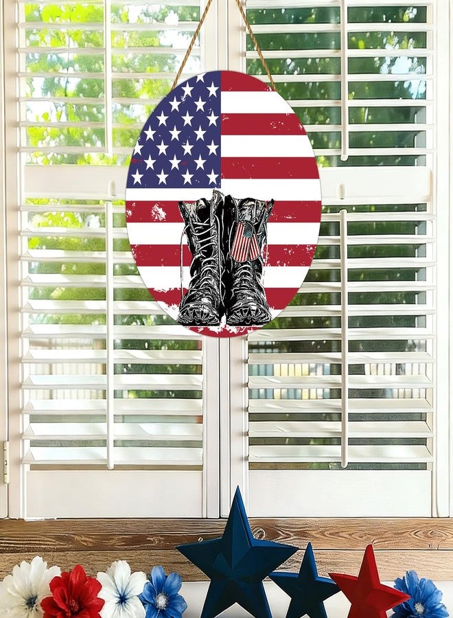 YUNKKIN Memorial Day Decorations Patriotic Wreath American Soldier Boots Hanging Sign Memorial Day Wreath Wooden Front Door Hanger 4th of July Patriotic Decorations for Porch Wall Indoor Home Decor - Image 5