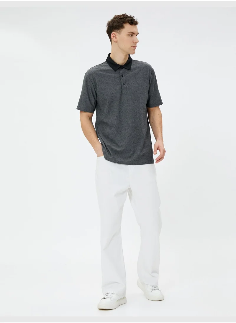 KOTON Polo T-Shirt Short Sleeve Button Detail Cotton