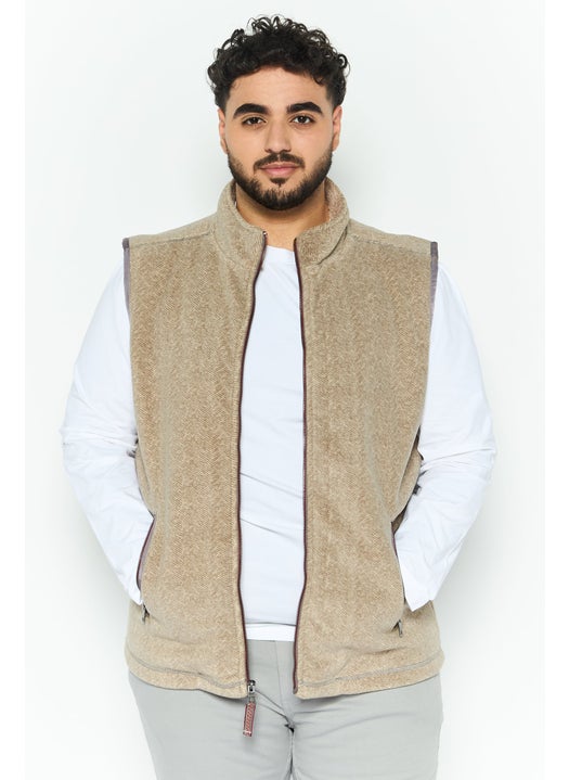 Men Herringbone Softshell Vest, Tan