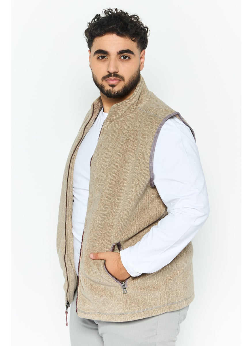 Men Herringbone Softshell Vest, Tan