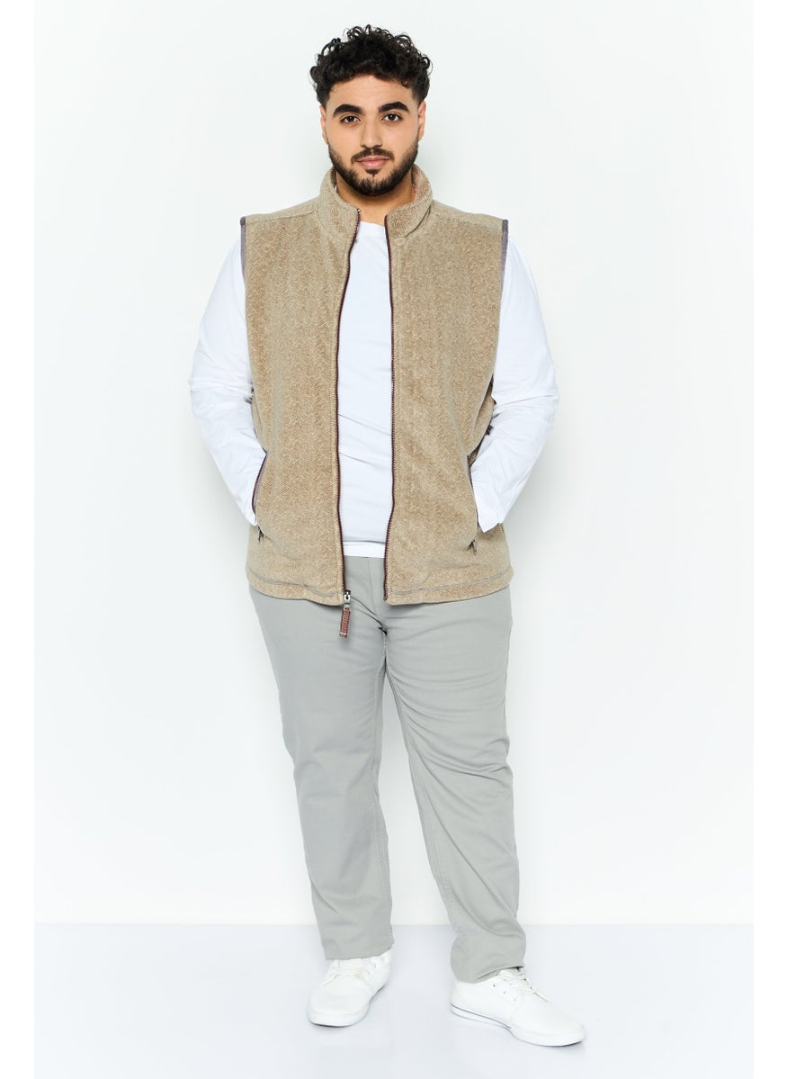 Men Herringbone Softshell Vest, Tan