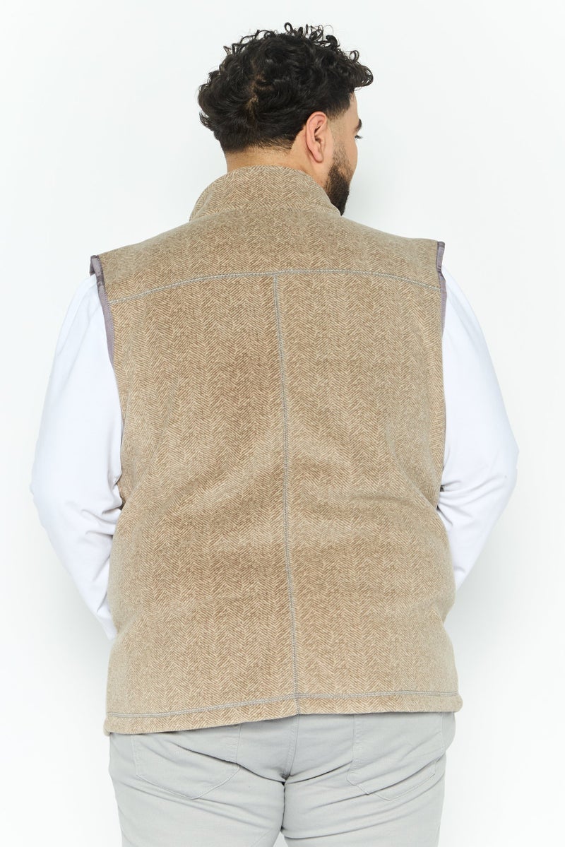 TRUE GRIT Men Herringbone Softshell Vest, Tan - Image 4
