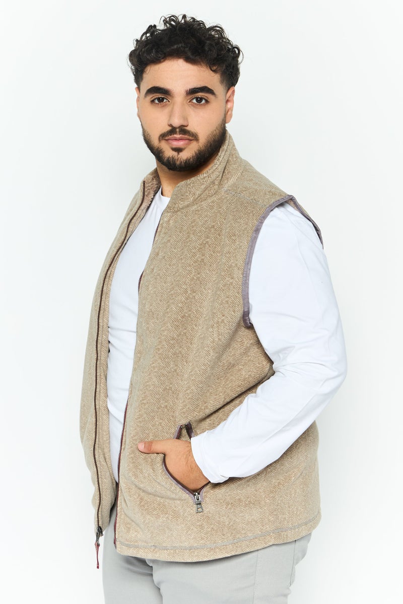 TRUE GRIT Men Herringbone Softshell Vest, Tan - Image 2