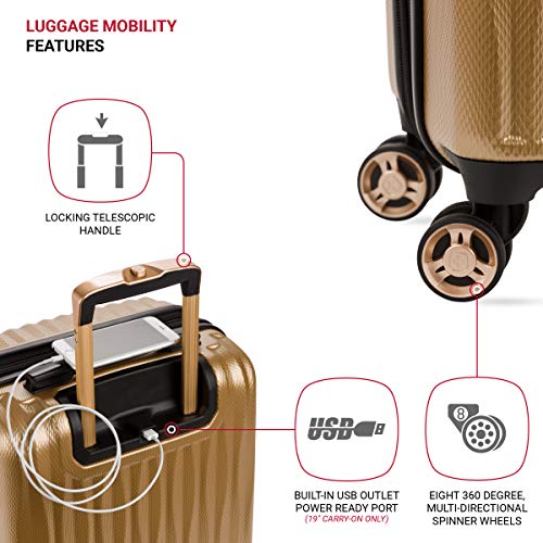 SWISSGEAR حقائب سويس جير 7272 إينرجي القابلة للتوسيع مع عجلات دوارة وقفل TSA، ذهبية، حقيبة يد 19 بوصة - Image 2