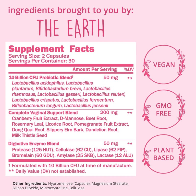 HAPPY HEALTHY HIPPIE Vaginal Probiotics for Women  ph Balance for Women  10B CFU  10 Strains  Cranberry  DMannose  BV Yeast Flora  Odor Control  Urinary Gut  Digestive Health Support Pills 60 Ct - Image 5