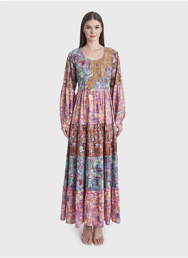 KASHKHA Floral and Snake Print Rayon Jalabiya
