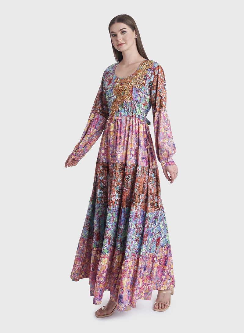 KASHKHA Floral and Snake Print Rayon Jalabiya - Image 4