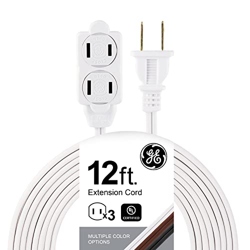 GE 51954 3-Outlet Extension Cord 12 Ft Power Strip 2 Prong White - Image 1