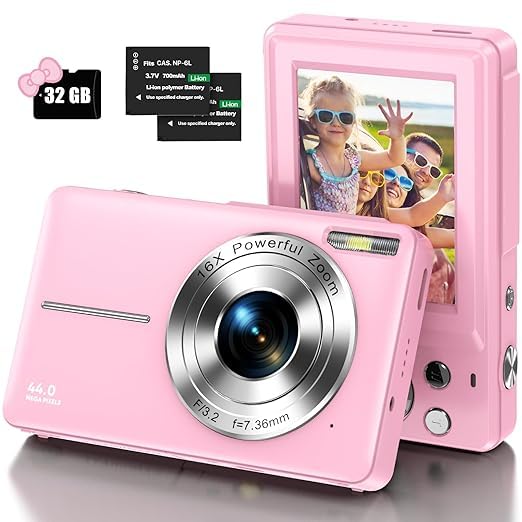 LEKATO 4K 48MP Digital Camera for Kids & Teens with Dual Screen & Autofocus, 16X Zoom Compact Point and Shoot Camera, 64GB SD Card Included, Rechargeable Battery (DC-7) - Image 1