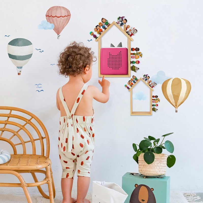 Exttlliy For Tonies Shelf Magnetic - Figure Organizer Kids Room, Wooden Display Box Holder, Wall Floating Shelves Toy Storage, House Shape Set Of 2 With 38Pcs Adhesive Metal Plate - Image 2