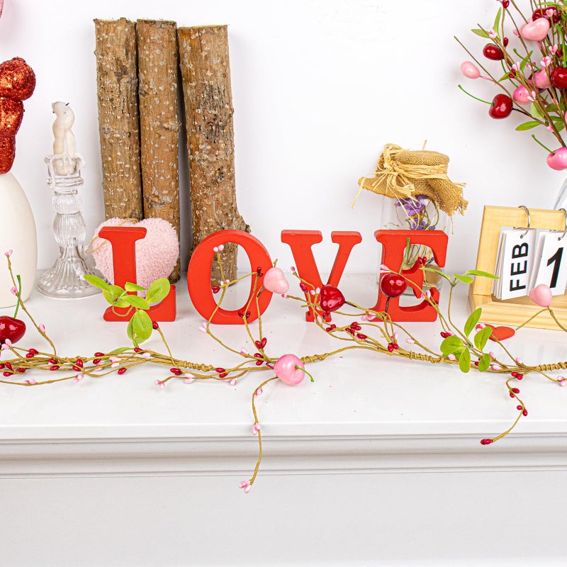 Yawwind 6 FT Vintage Valentines Garlands Farmhouse Valentine Day Garland Valentines Garland for Mantle Pink Red Heart Cherry Garlands for Wedding Table Fireplace Mantel Stairs - Image 4