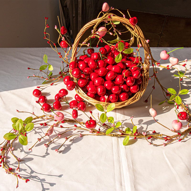 Yawwind 6 FT Vintage Valentines Garlands Farmhouse Valentine Day Garland Valentines Garland for Mantle Pink Red Heart Cherry Garlands for Wedding Table Fireplace Mantel Stairs - Image 5