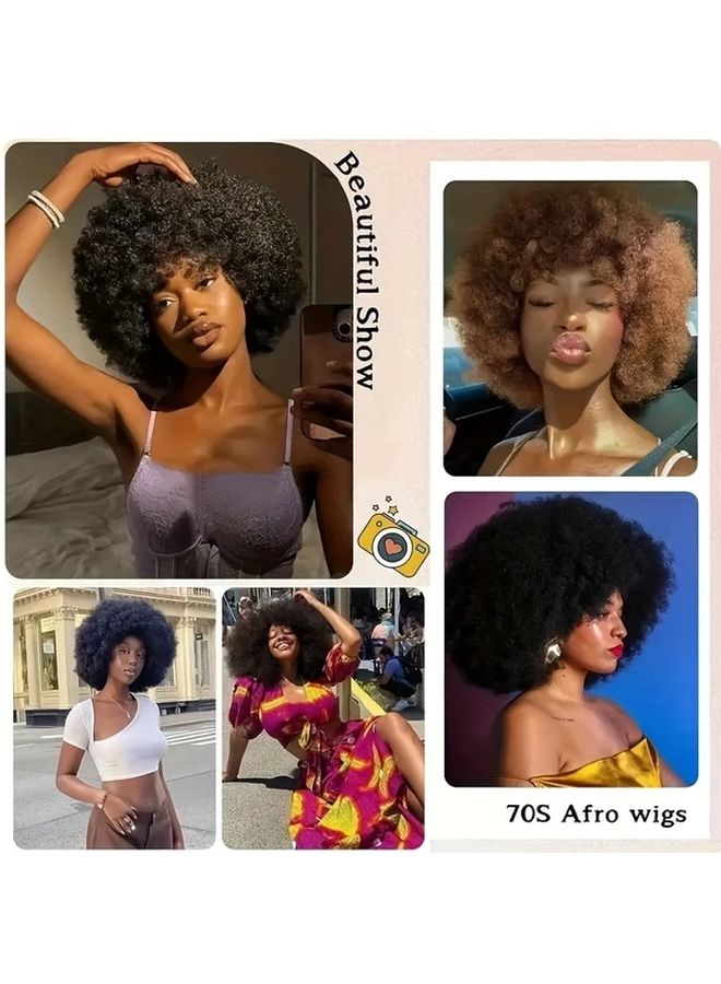 Black 10 Inch Short Afro Wig For Women Men Bouncy Kinky Curly Synthetic Hair Elastic Net Cap - Image 3