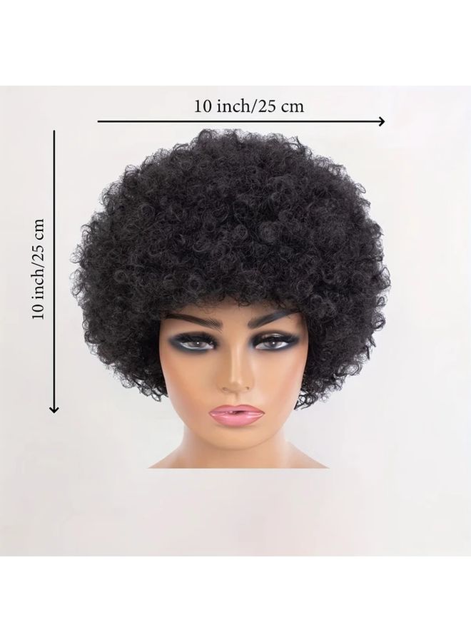 Black 10 Inch Short Afro Wig For Women Men Bouncy Kinky Curly Synthetic Hair Elastic Net Cap - Image 4