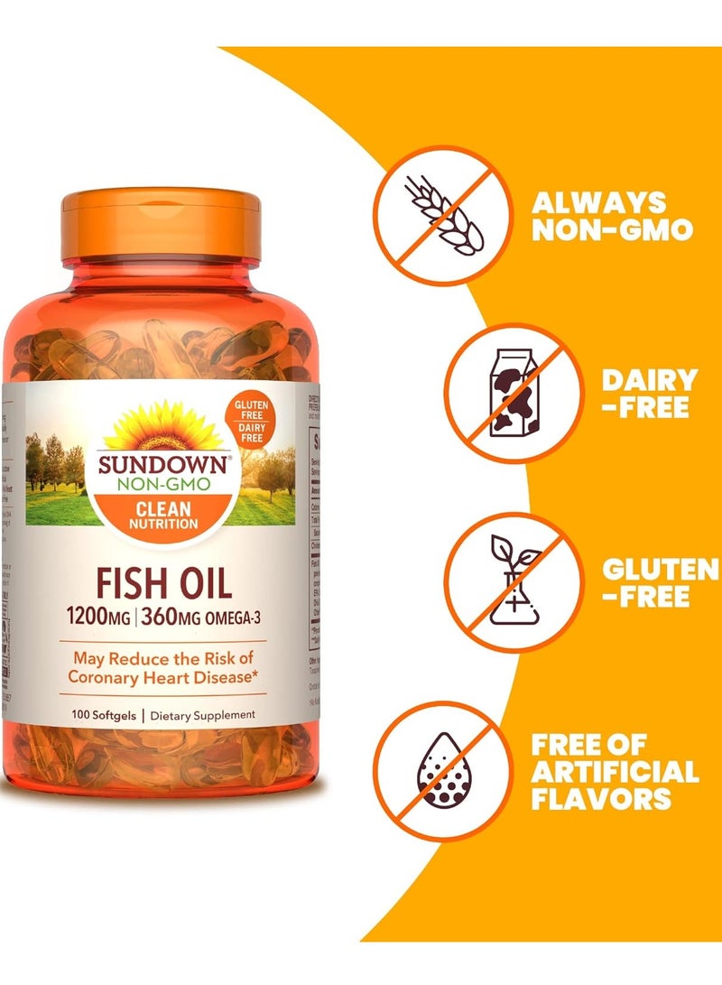 Sundown Fish Oil Omega 3 Dietary Supplement (1200 mg|360mg) Supports Heart and Metabolic Health 100 Softgels - Image 4