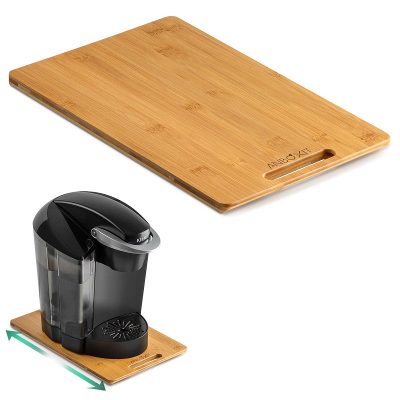 ANBOXIT Bamboo Appliance Slider, Sliding Tray for Coffee Maker, Kitchen Countertop Appliance Rolling Tray, Coffee Pot Slider Tray with Rubber Wheels, Deep - Medium (14.5"D x 9.5"W) - Image 1