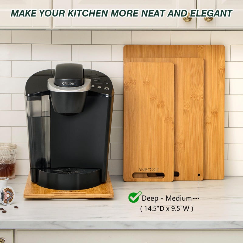 ANBOXIT Bamboo Appliance Slider, Sliding Tray for Coffee Maker, Kitchen Countertop Appliance Rolling Tray, Coffee Pot Slider Tray with Rubber Wheels, Deep - Medium (14.5"D x 9.5"W) - Image 4