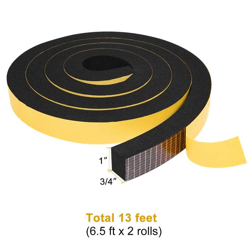 TORRAMI Foam Seal Tape 1 inch W x 3/4 inch T x 6.5 Ft Length,High Density Foam Weather Strip Neoprene Stripping with Adhesive (Total 13 Ft Length, 2 Rolls of 6.5 Ft Each) - Image 2
