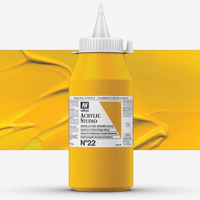 Vallejo Acrylic Paint for Artists 60 Cadmium Yellow (Hue) 1000ml – Studio Grade, Lightfast & Non-Toxic - Image 1