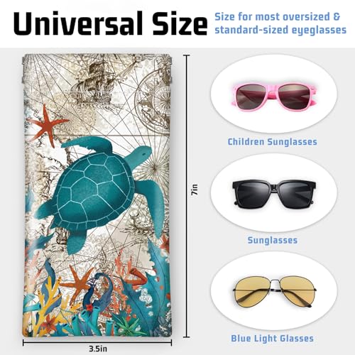 Mcapirivo Soft Sunglass Eyeglass Glasses Case,7x3.5inches, Portable Pu Leather Squeeze Top Sunglasses Holder Bag Pouch for Women Men Sea Turtle - Image 4