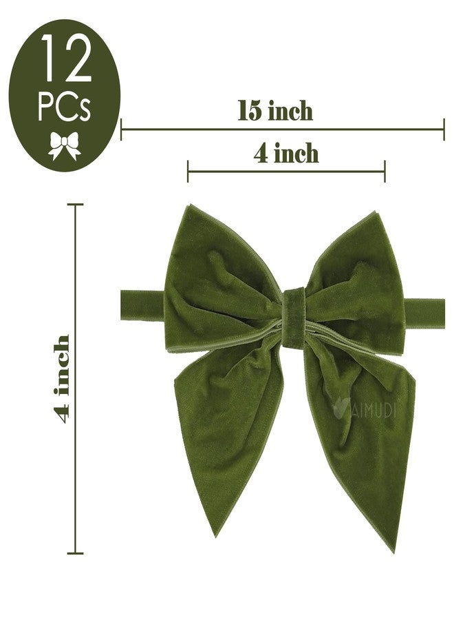 AIMUDI Moss Green Velvet Bows for Christmas Trees 4" Christmas Bows for Gift Wrapping, Holiday Crafts, Wreaths, Garlands, Staircase, Home Outdoor Winter Party Decorations, 12 PCs - Image 2