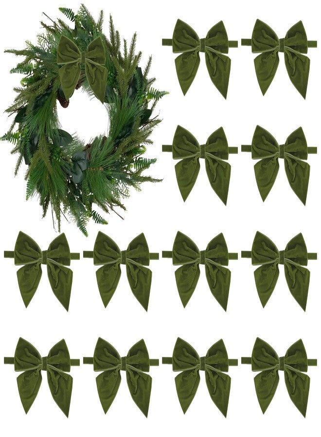 AIMUDI Moss Green Velvet Bows for Christmas Trees 4" Christmas Bows for Gift Wrapping, Holiday Crafts, Wreaths, Garlands, Staircase, Home Outdoor Winter Party Decorations, 12 PCs - Image 1