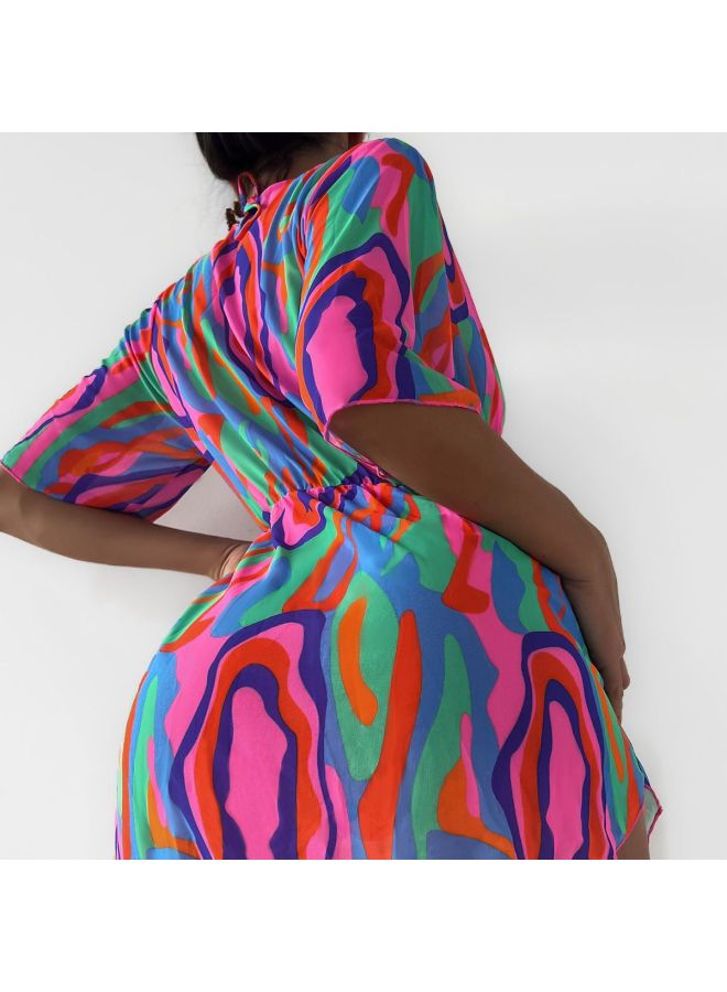 Generic Bikini European And American Multi-color Printing Three-piece Swimsuit Women's Mesh Blouse Split Bikini-Color:Color-Size:S - Image 3