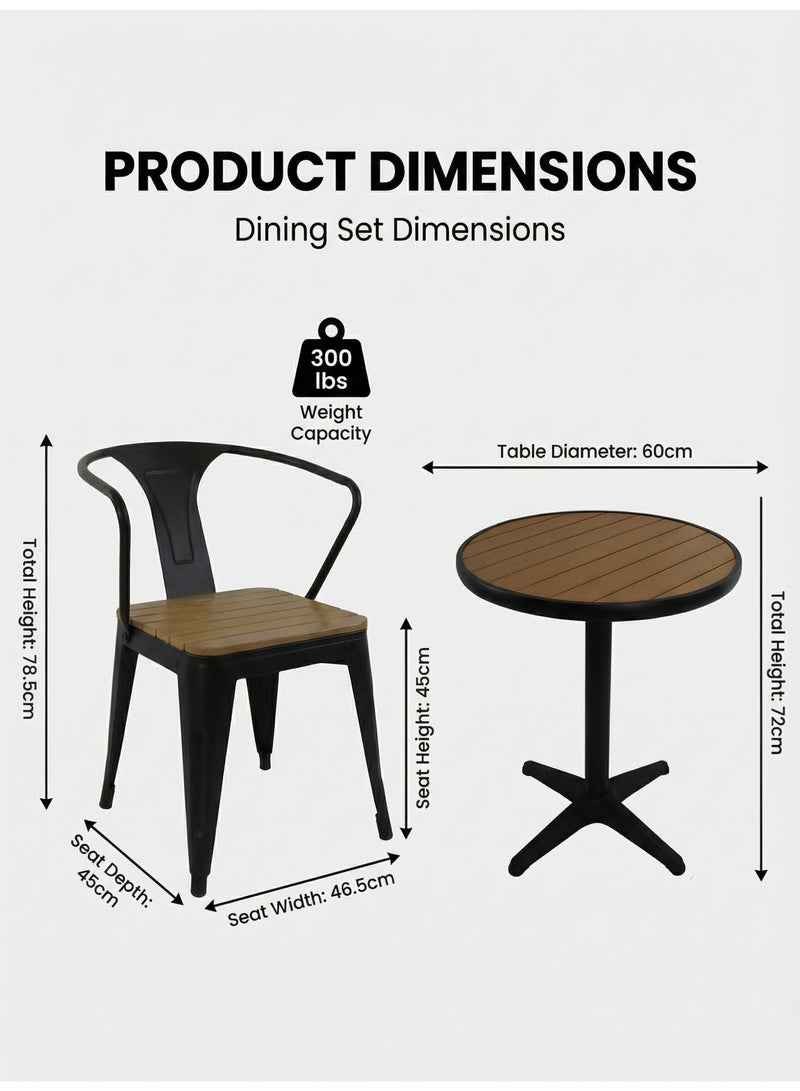 صن رايز طقم جلوس خارجي 3 قطع، كرسيان قابلان للتكديس وطاولة دائرية، مناسب للبلكونة والفناء والحديقة، أسود - Image 4