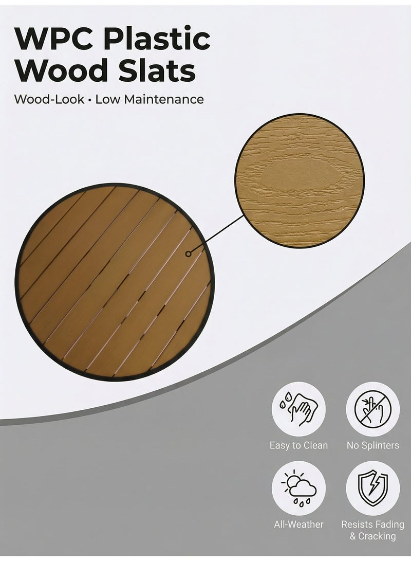 صن رايز طقم جلوس خارجي 3 قطع، كرسيان قابلان للتكديس وطاولة دائرية، مناسب للبلكونة والفناء والحديقة، أسود - Image 3