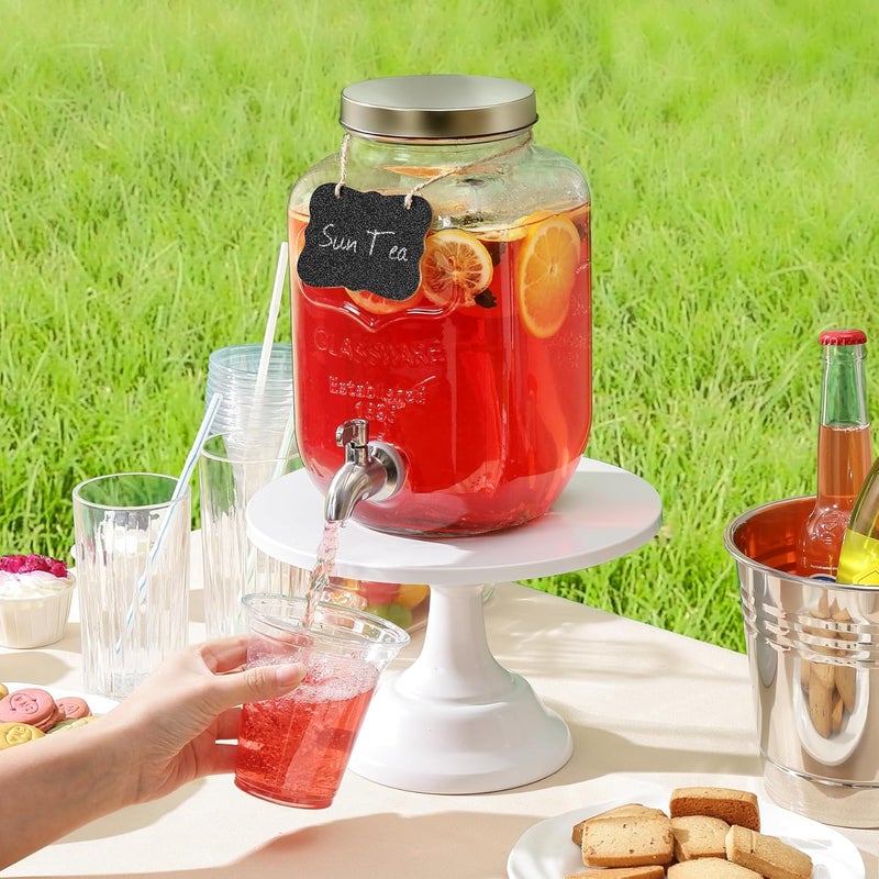 HomeFeel موزع مشروبات سعة 1 جالون مع صنبور من الفولاذ المقاوم للصدأ 18/8 - وعاء شاي شمس زجاجي محكم الإغلاق ومقاوم للتسرب مع أغطية مضادة للصدأ، موزع مشروبات للحفلات - حامل منظف الغسيل - Image 4